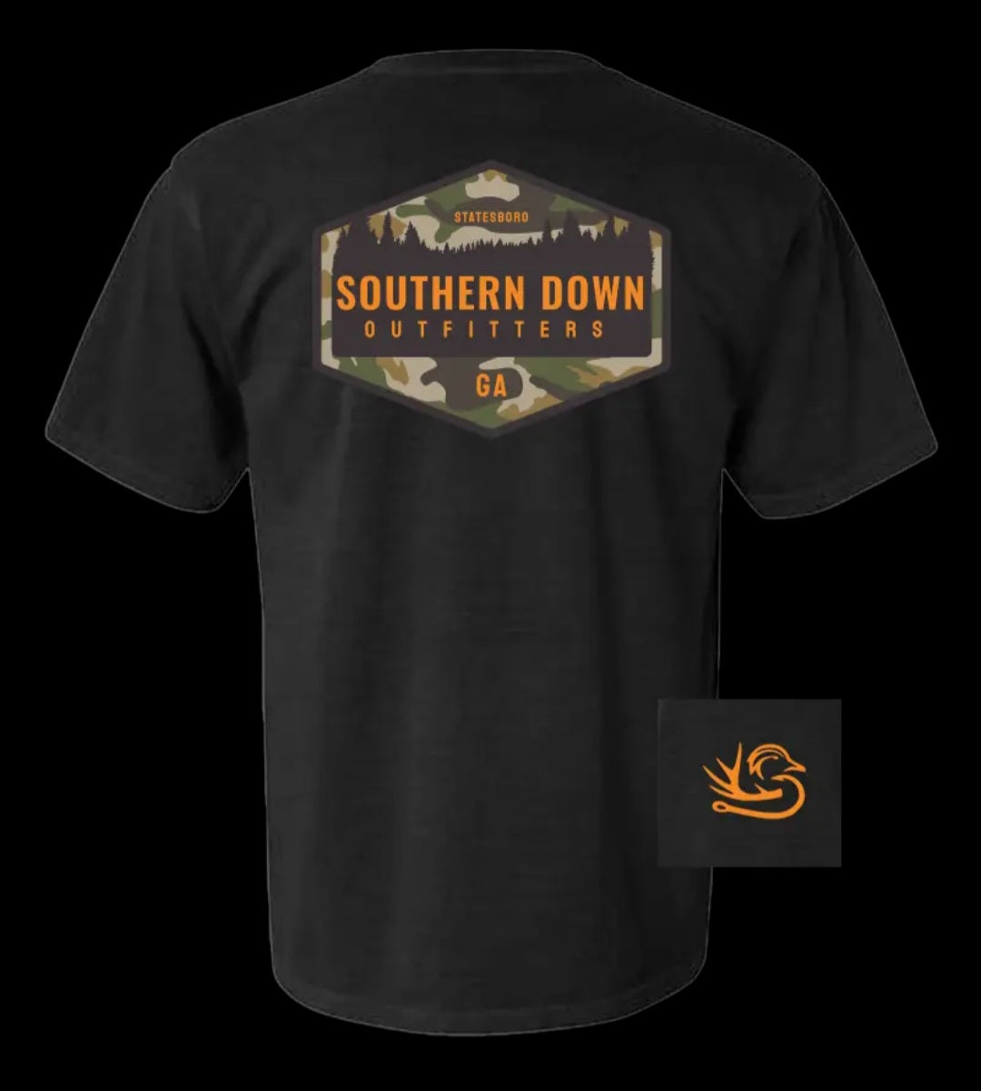 Southern Down Outfitters Camo Logo Black T- Shirt