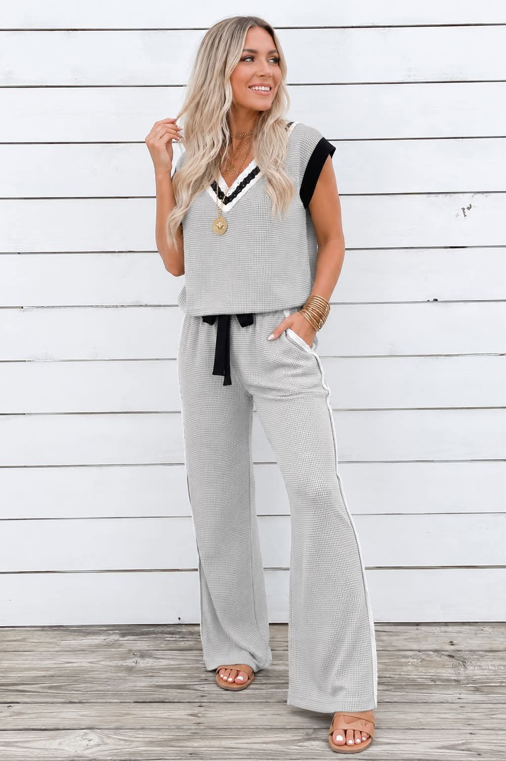 Colorblock Knit Pant Set Preorder