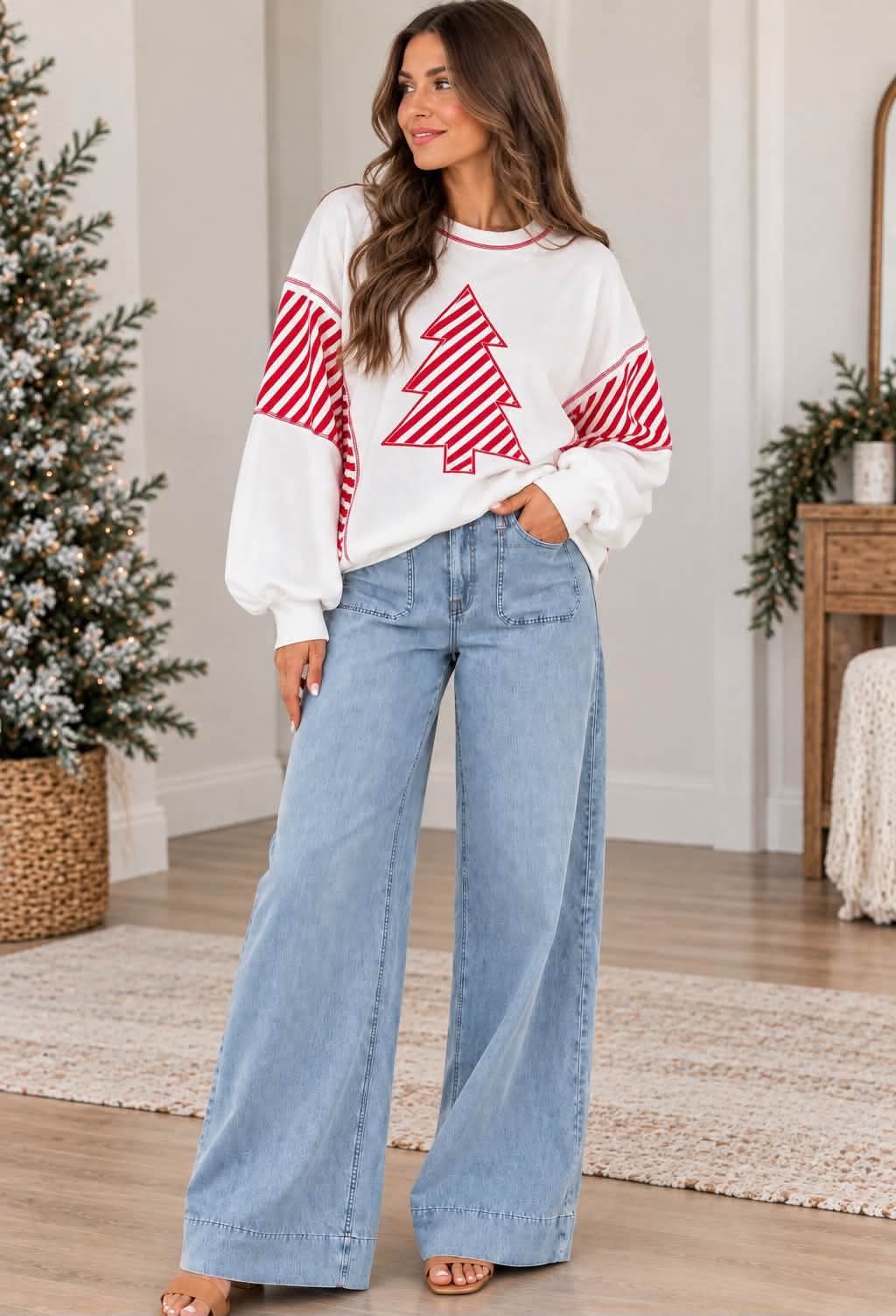 White Striped Christmas Tree Top