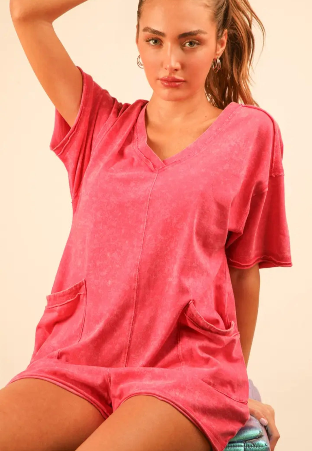 Mineral Washed Oversized Knot Romper
