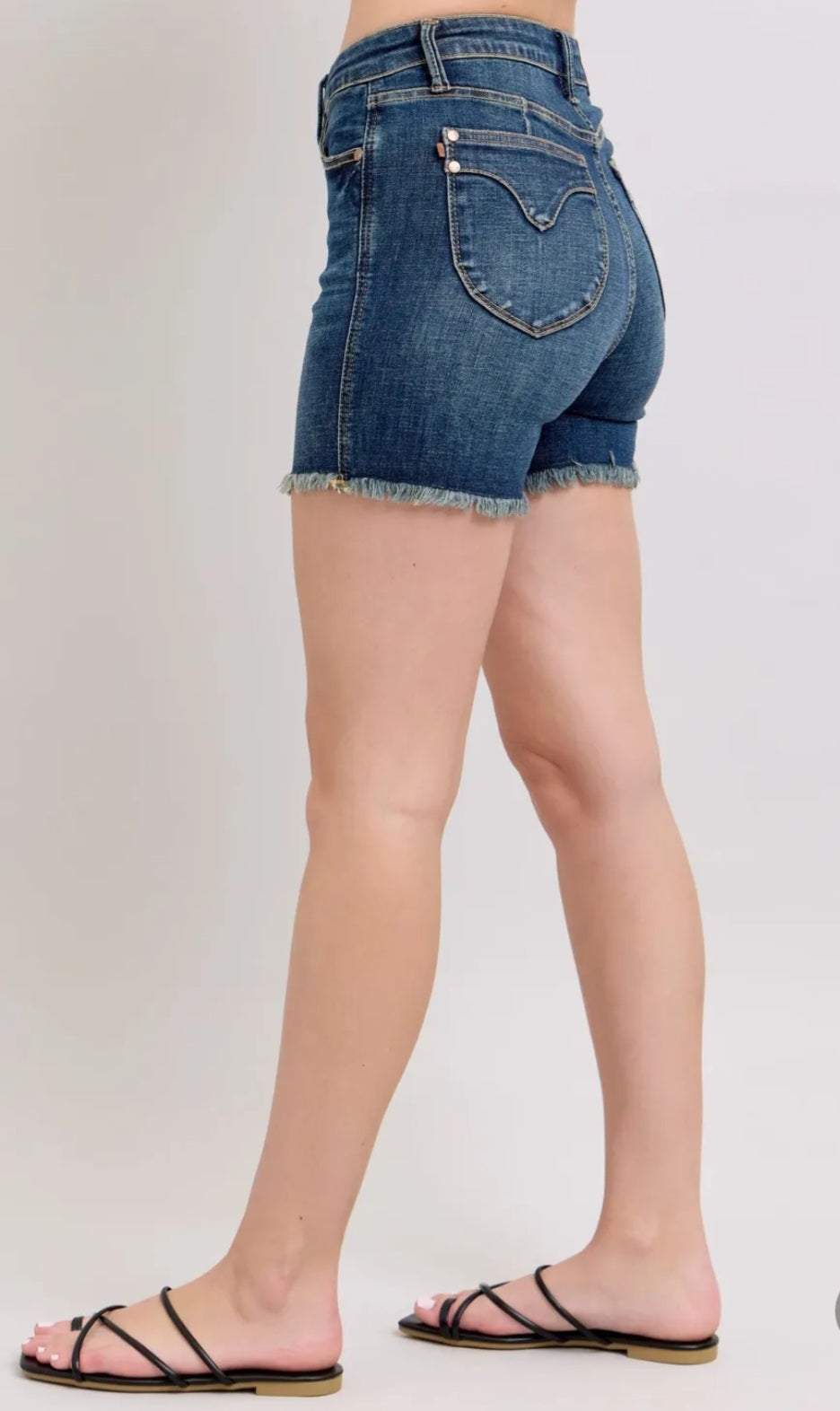Judy Blue Tummy Control Fray Hem & Shield Back Pockets Denim Shorts
