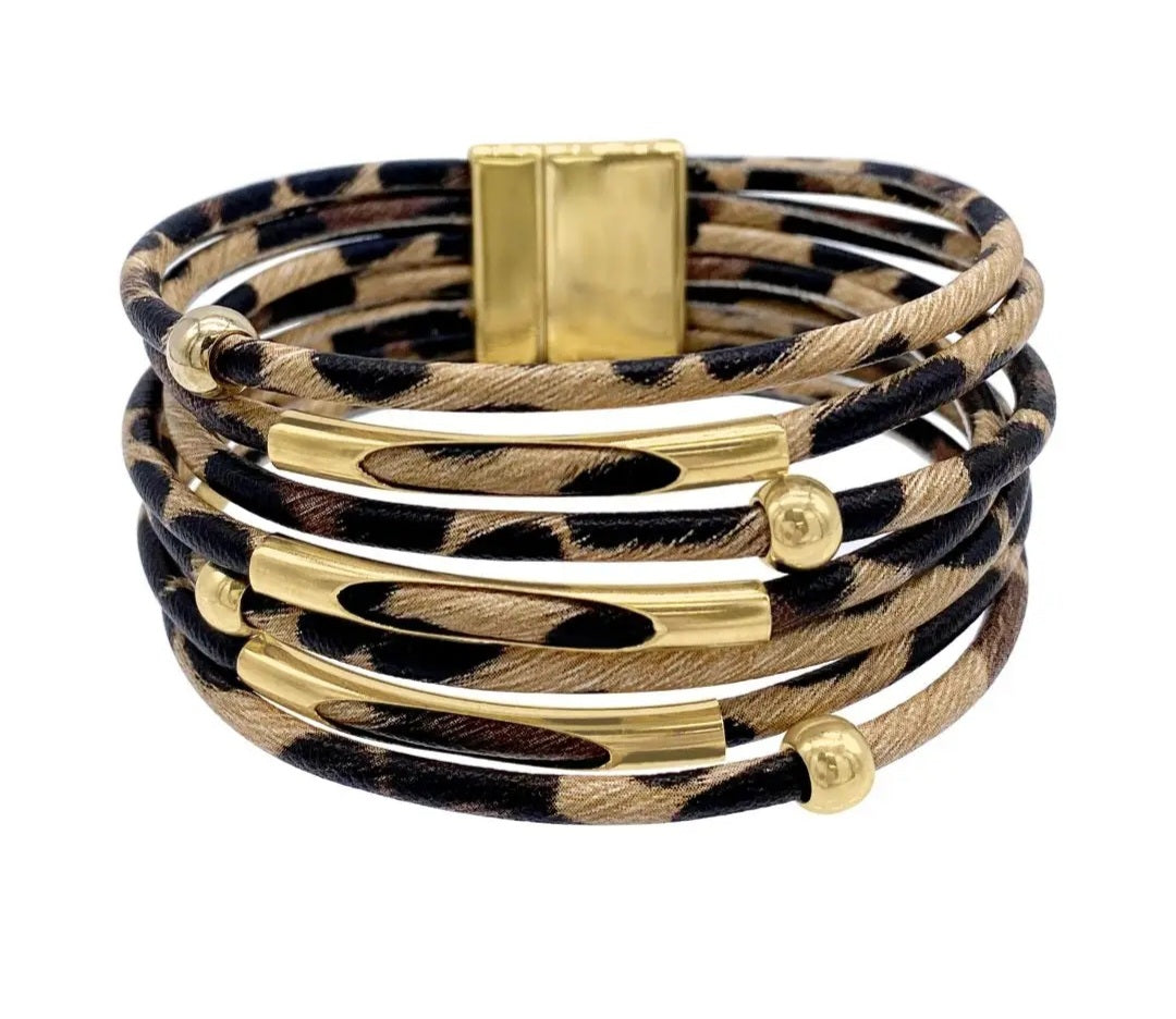 Multi Strand Leopard Print Bangle Bracelet