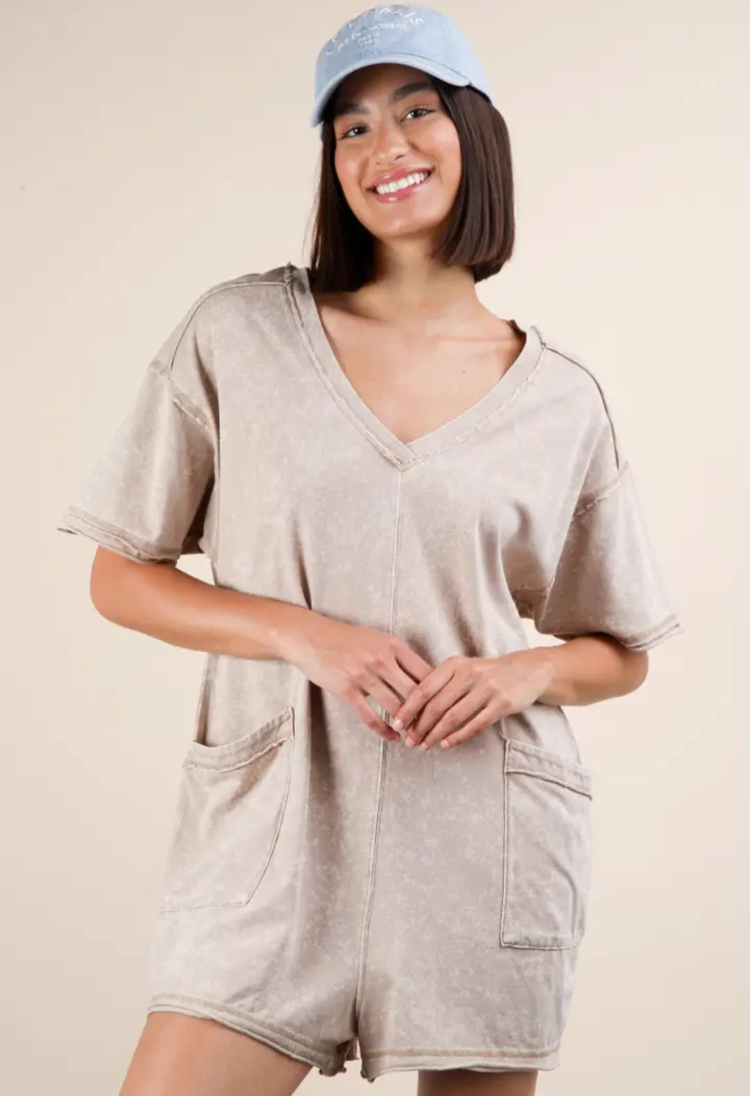 Mineral Washed Oversized Knot Romper