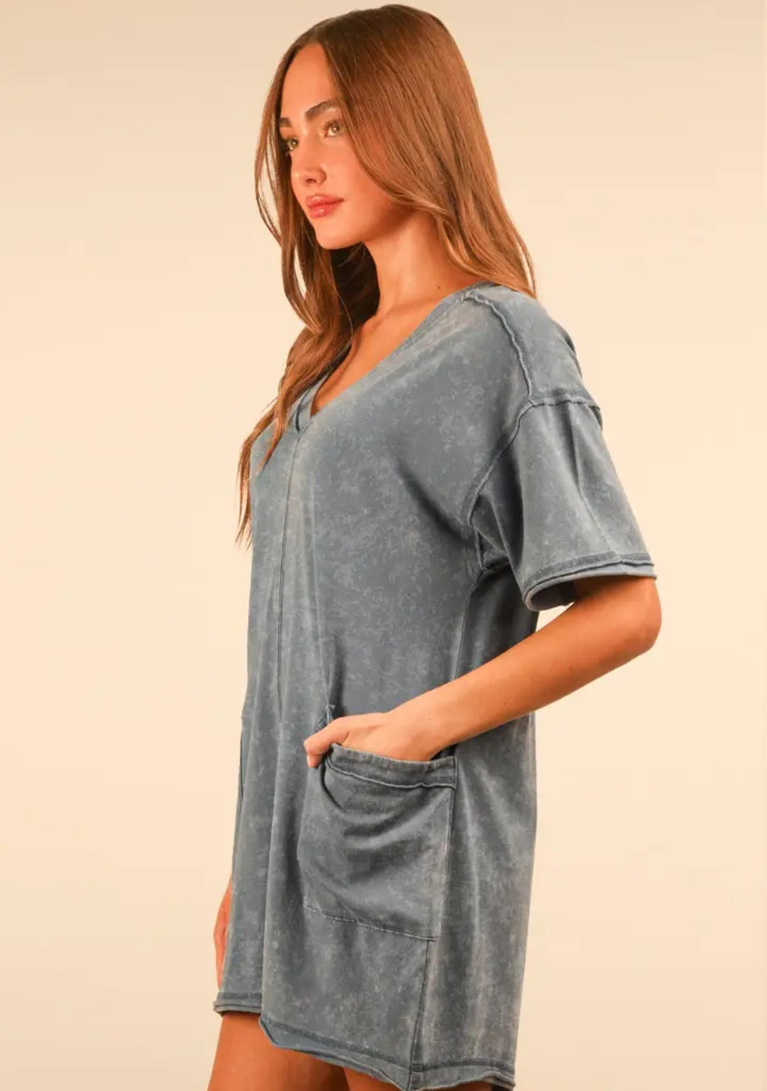 Mineral Washed Oversized Knot Romper