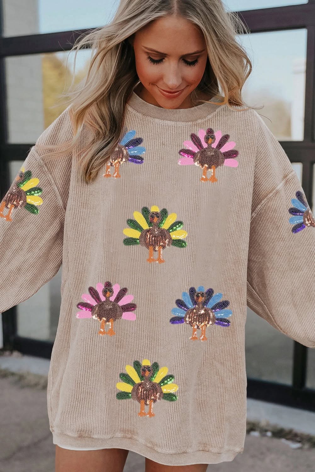 Apricot Turkey Corded Baggy Sweatshirt