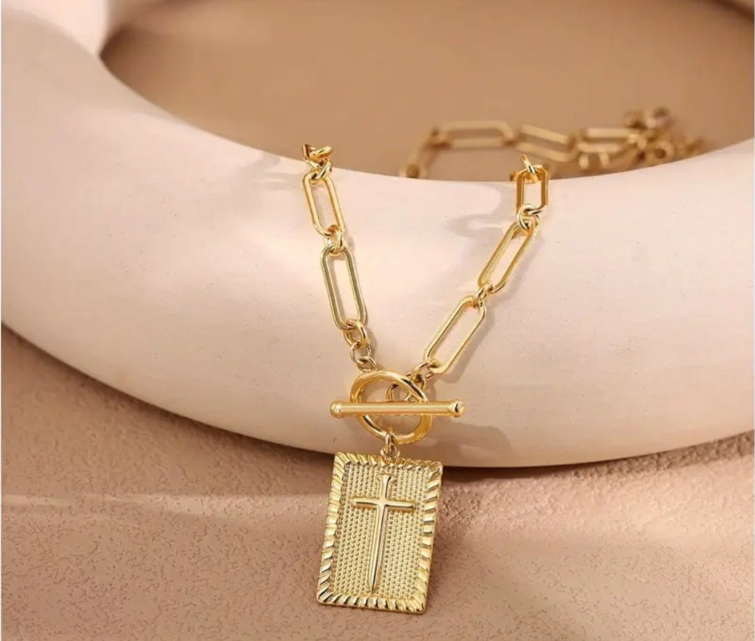 Christian Cross Pendant Paperclip Necklace