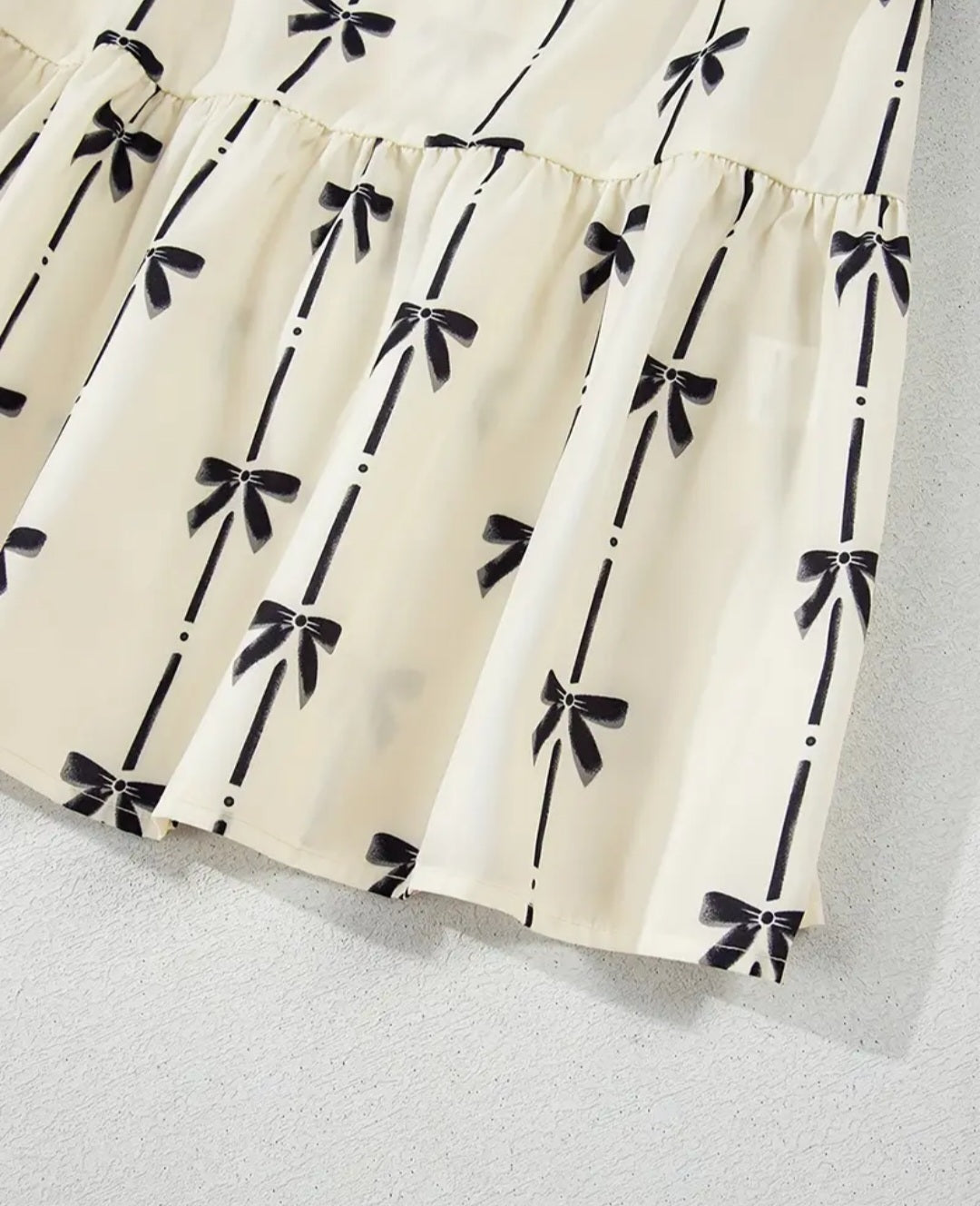 Bow Print Ruffle Hem Dress