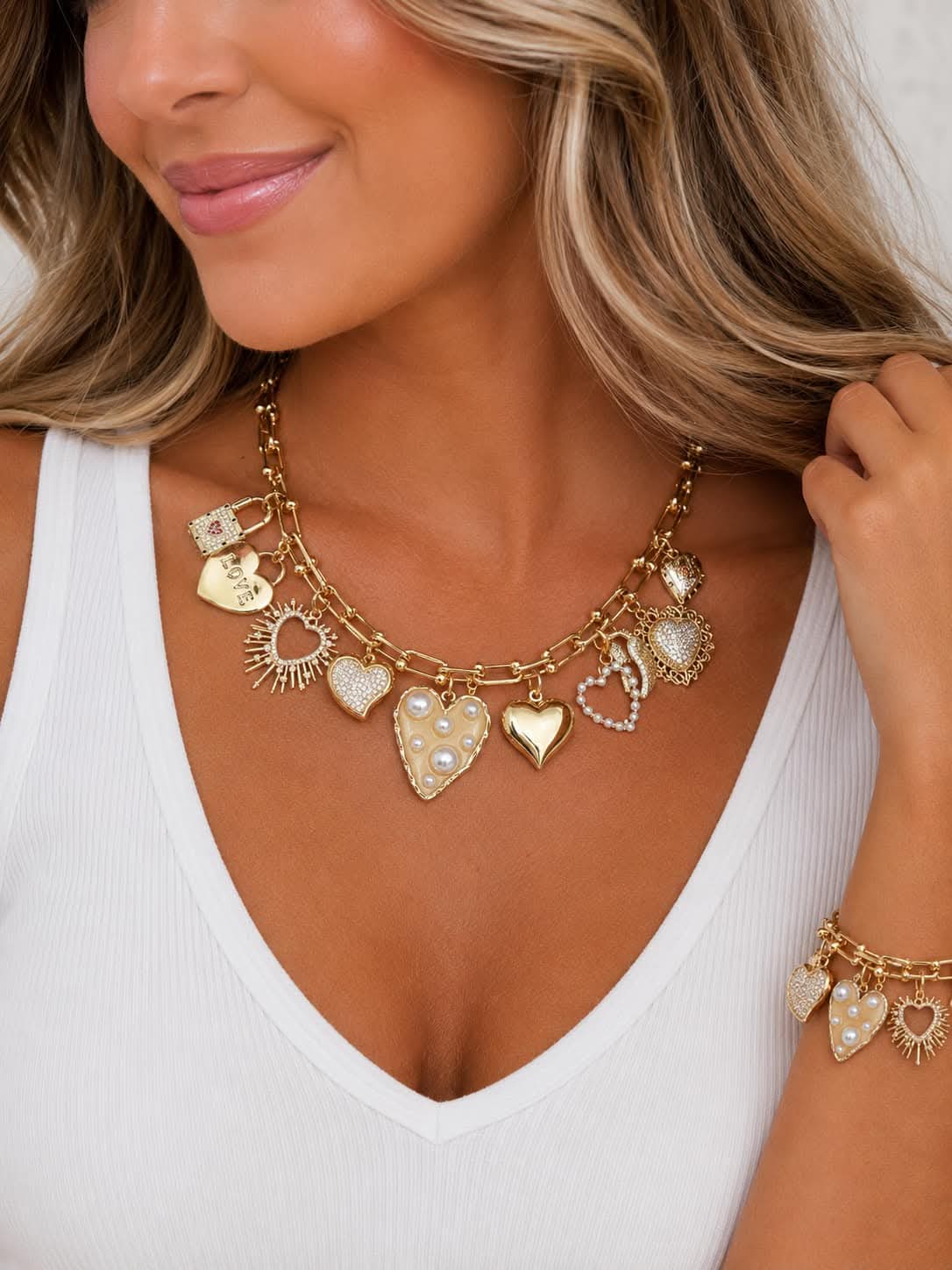 Heart Charm Necklace & Bracelet
