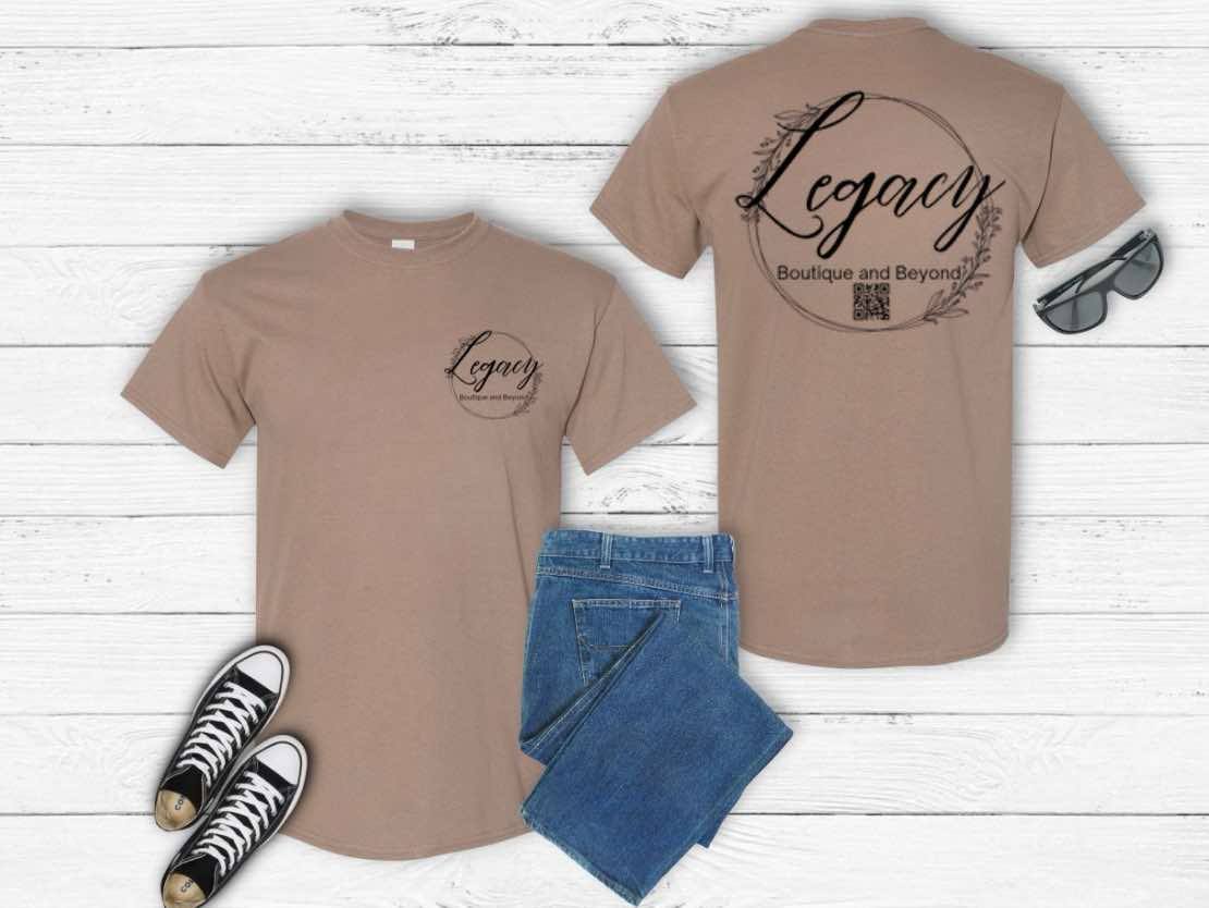 Legacy Boutique shirts with QR code
