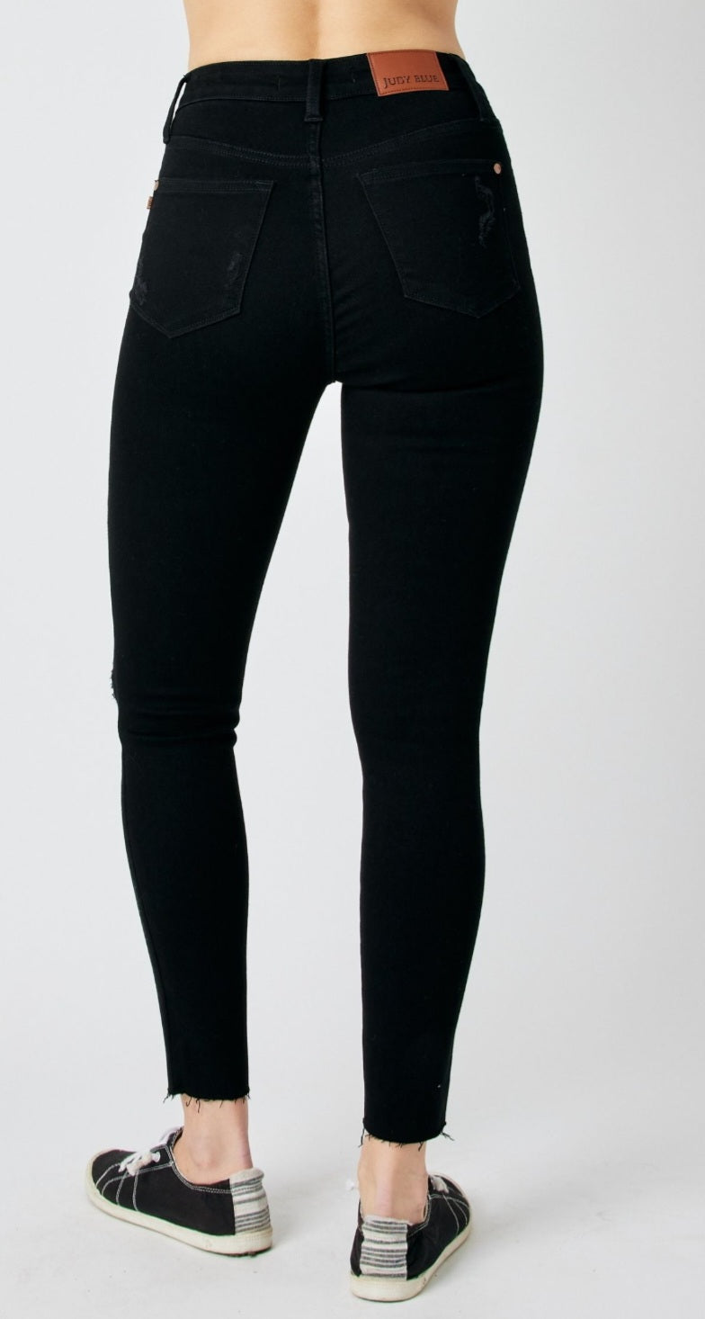 Judy Blue Black High Waist Heavy Destroy Raw Hem Skinny
