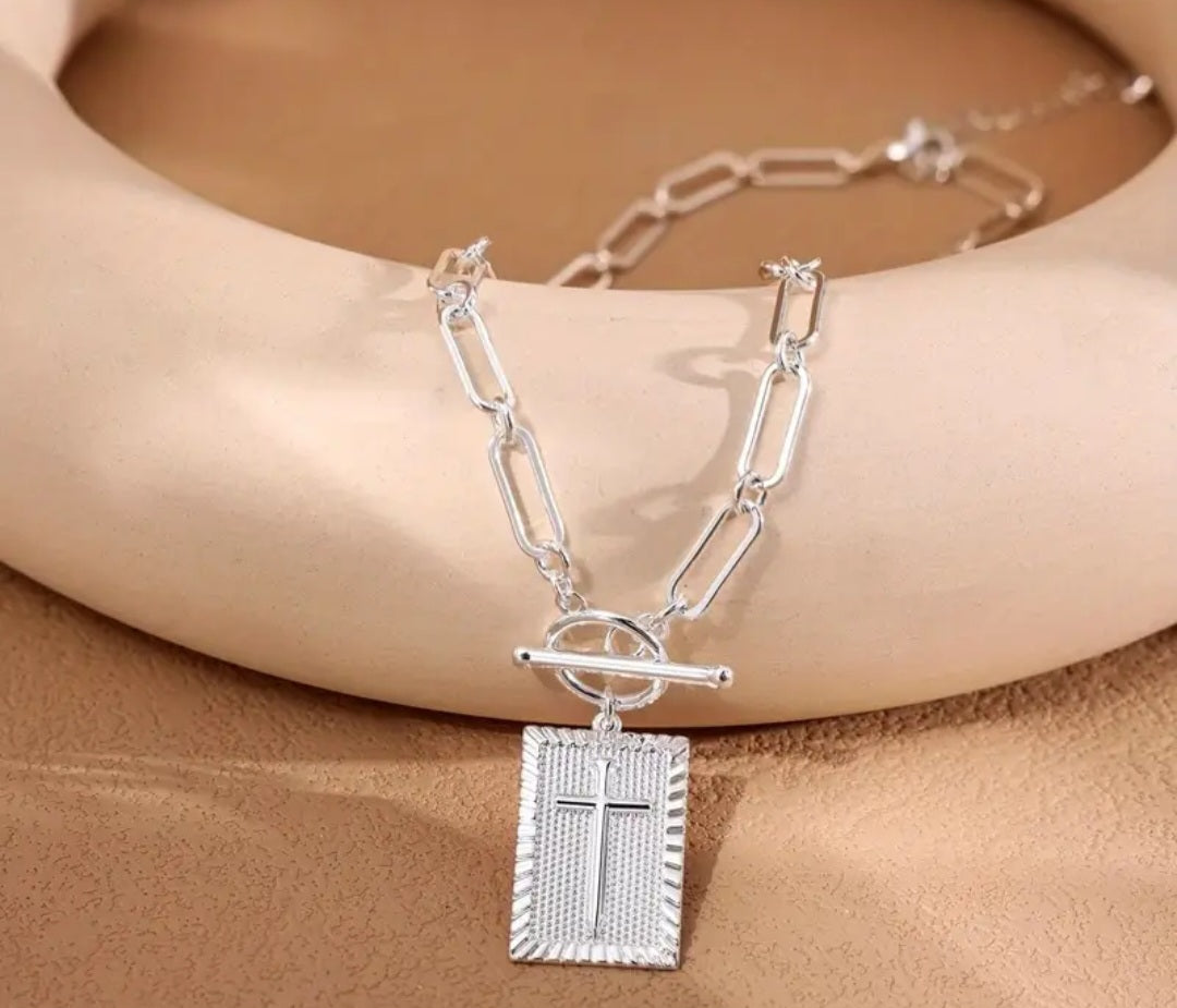 Christian Cross Pendant Paperclip Necklace