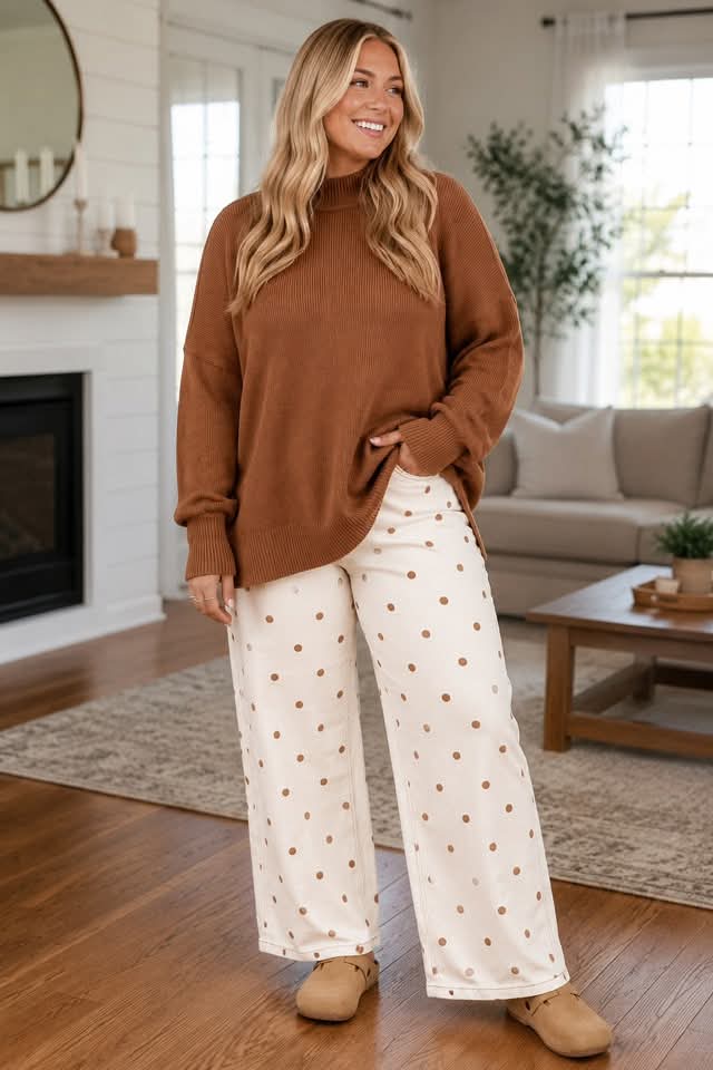 Beige Polka Dot Plus Barrel Jeans