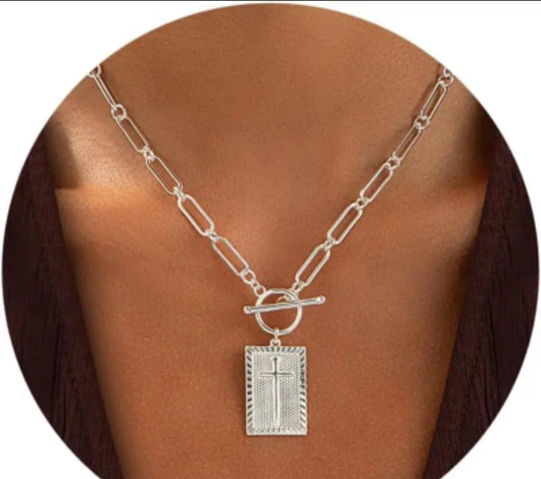 Christian Cross Pendant Paperclip Necklace