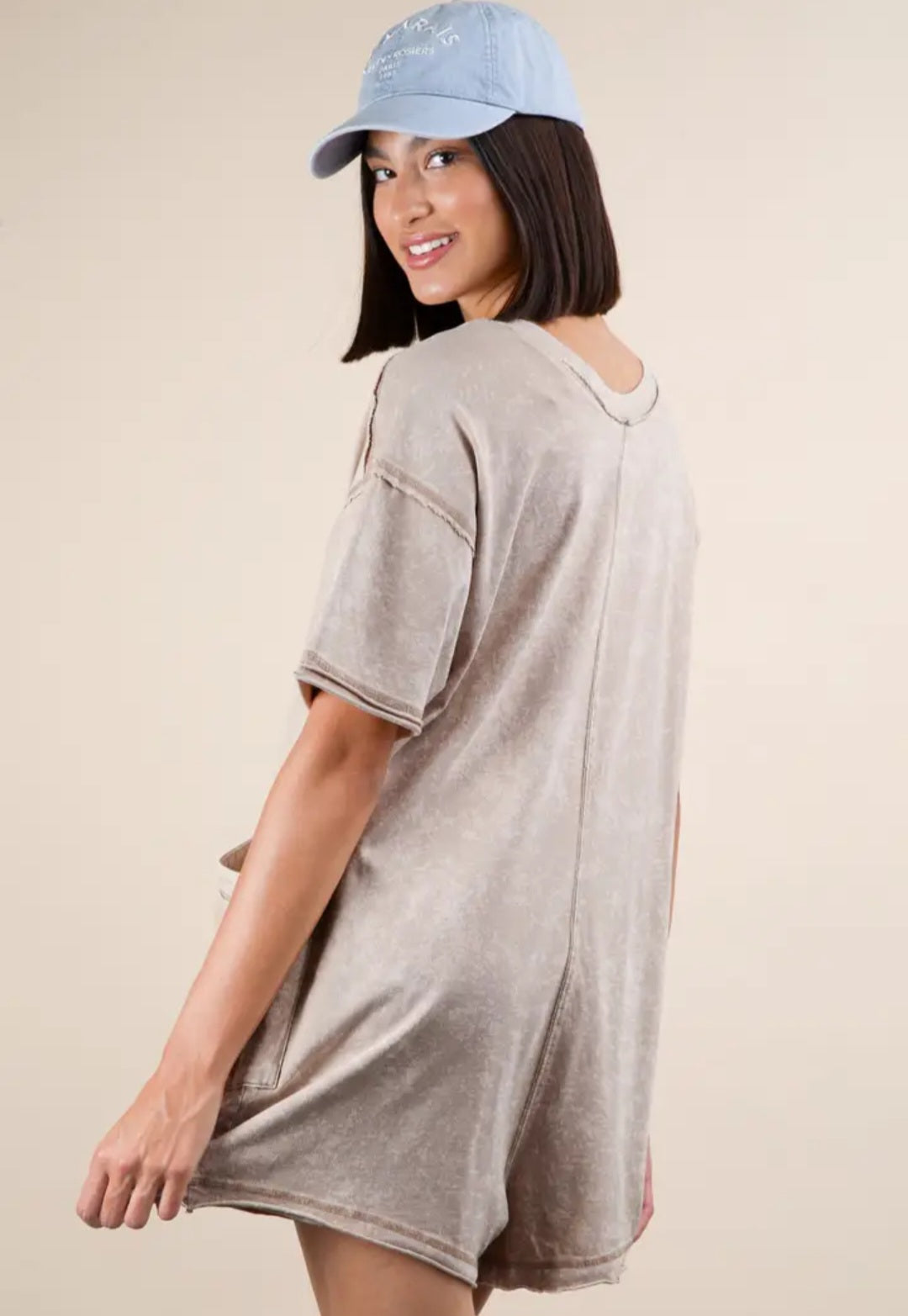 Mineral Washed Oversized Knot Romper