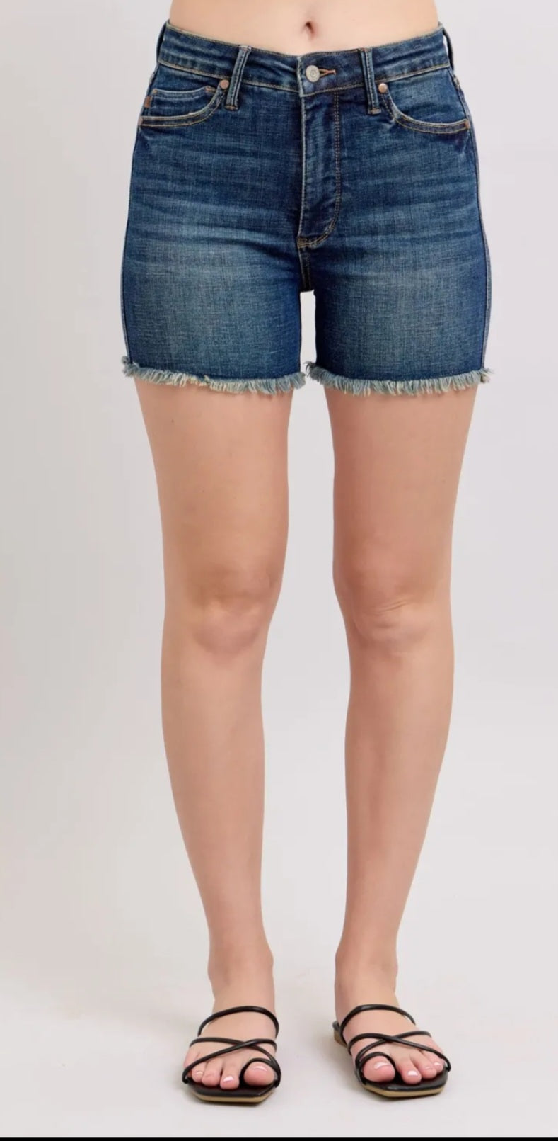 Judy Blue Tummy Control Fray Hem & Shield Back Pockets Denim Shorts