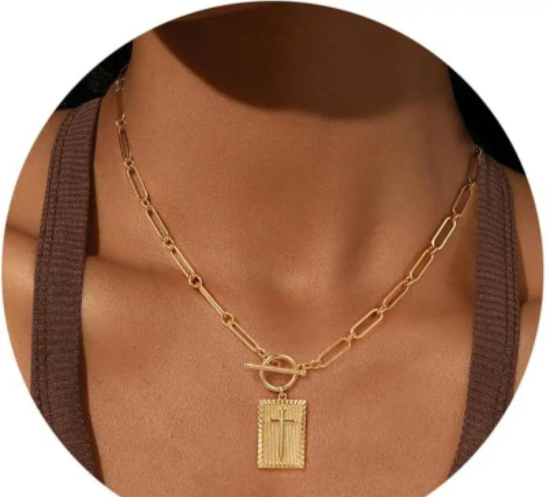 Christian Cross Pendant Paperclip Necklace