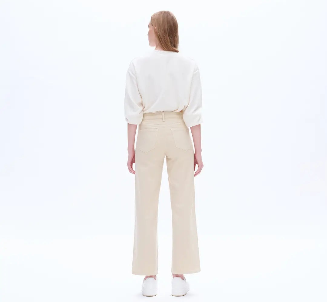 High Rise Wide Leg Twill Pants with Finished Hem