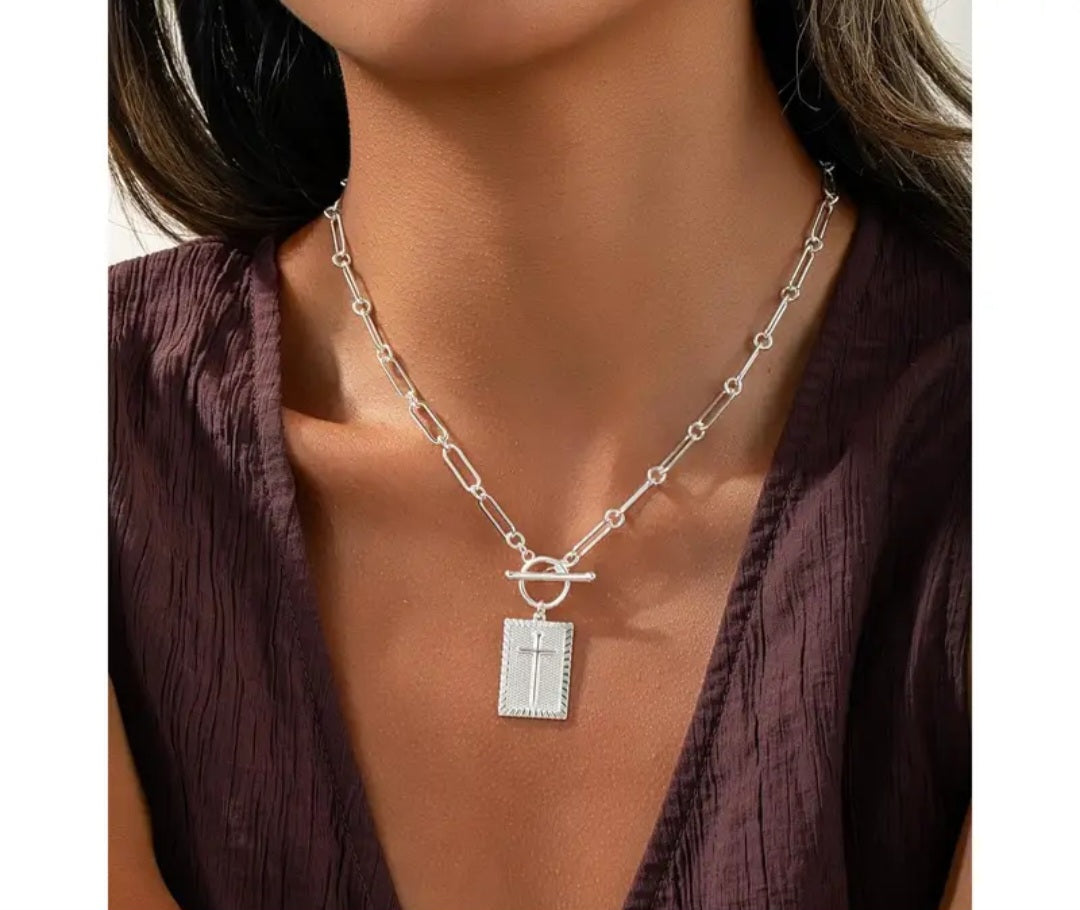 Christian Cross Pendant Paperclip Necklace