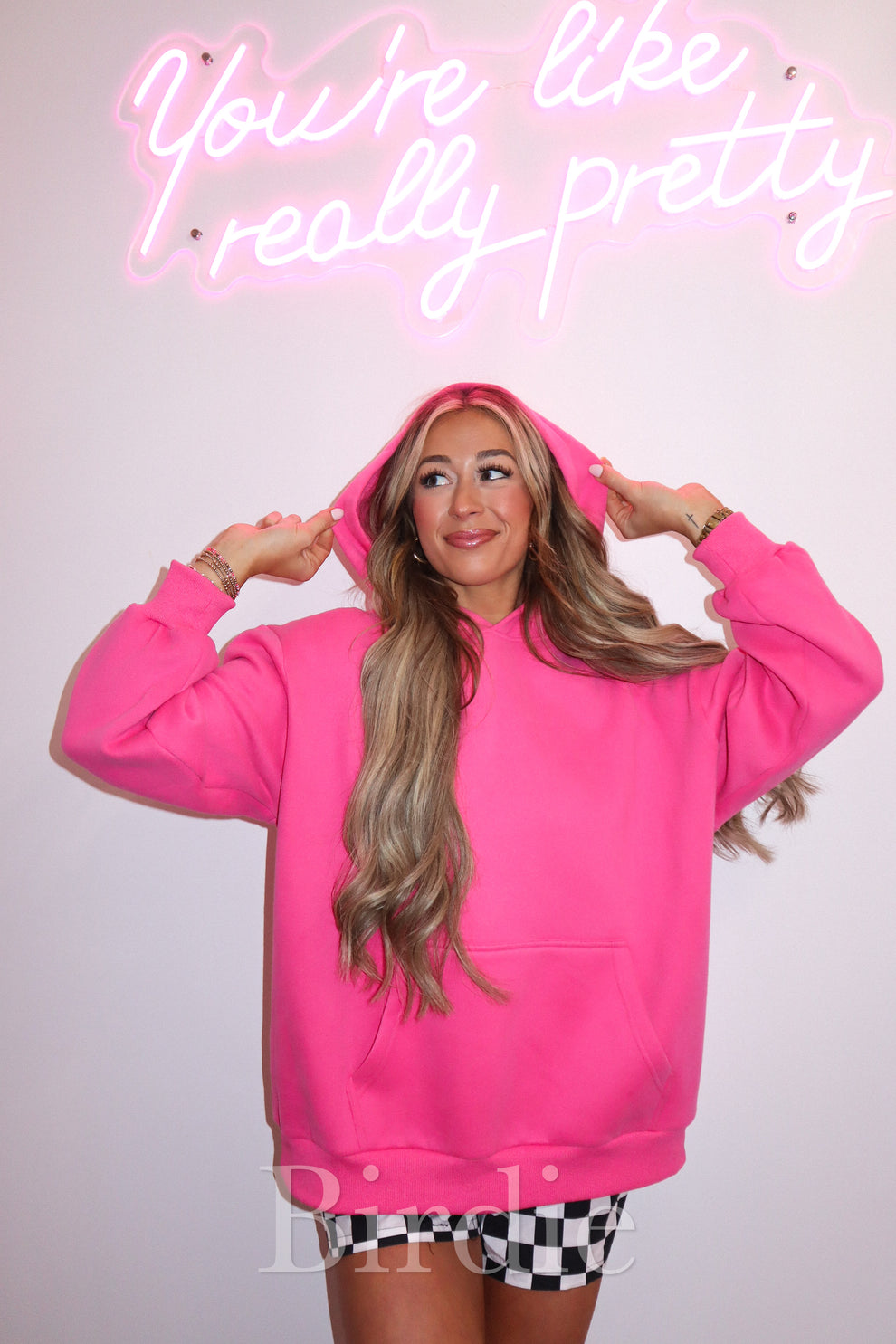 BIRDIE Hot Pink Let's Be Happy Hoodie