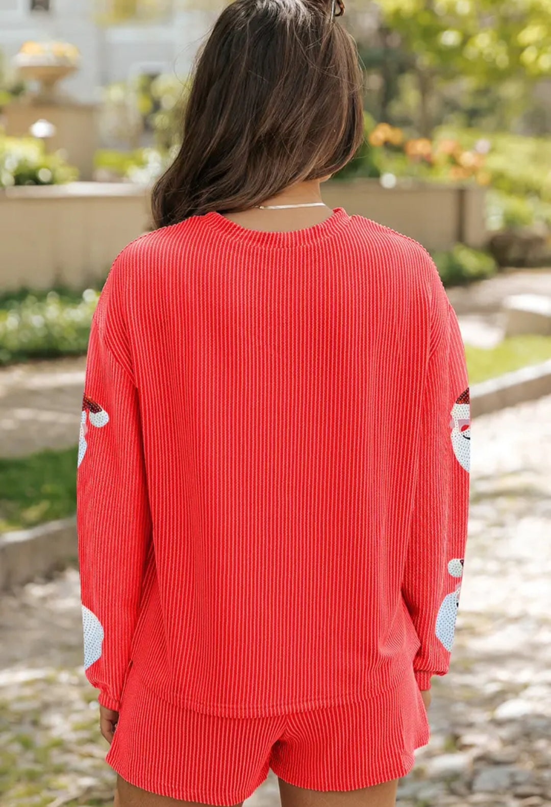 Sequin Christmas Pattern Pullover and Shorts Set