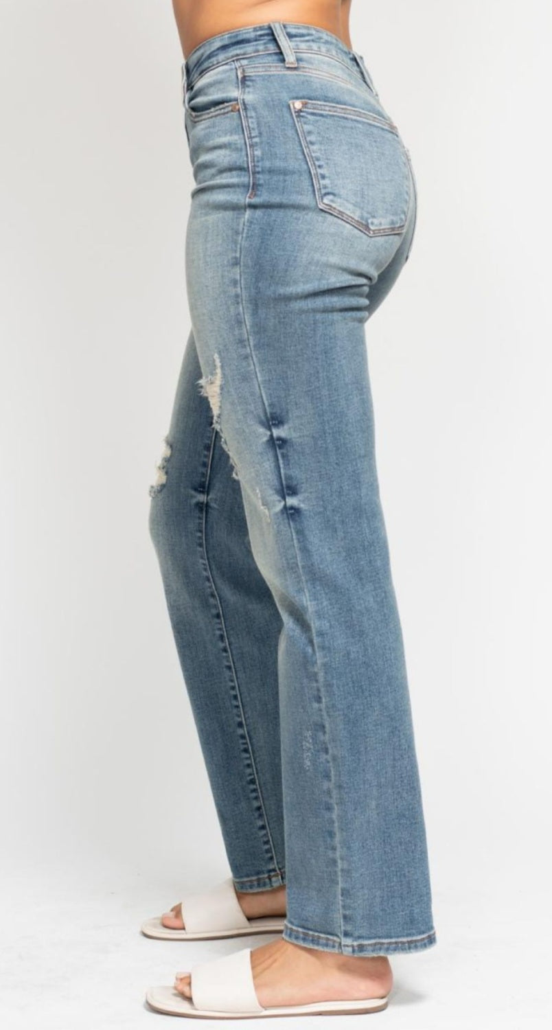 Judy Blue HW Dad Straight W/ Harsh Tint & Destroy