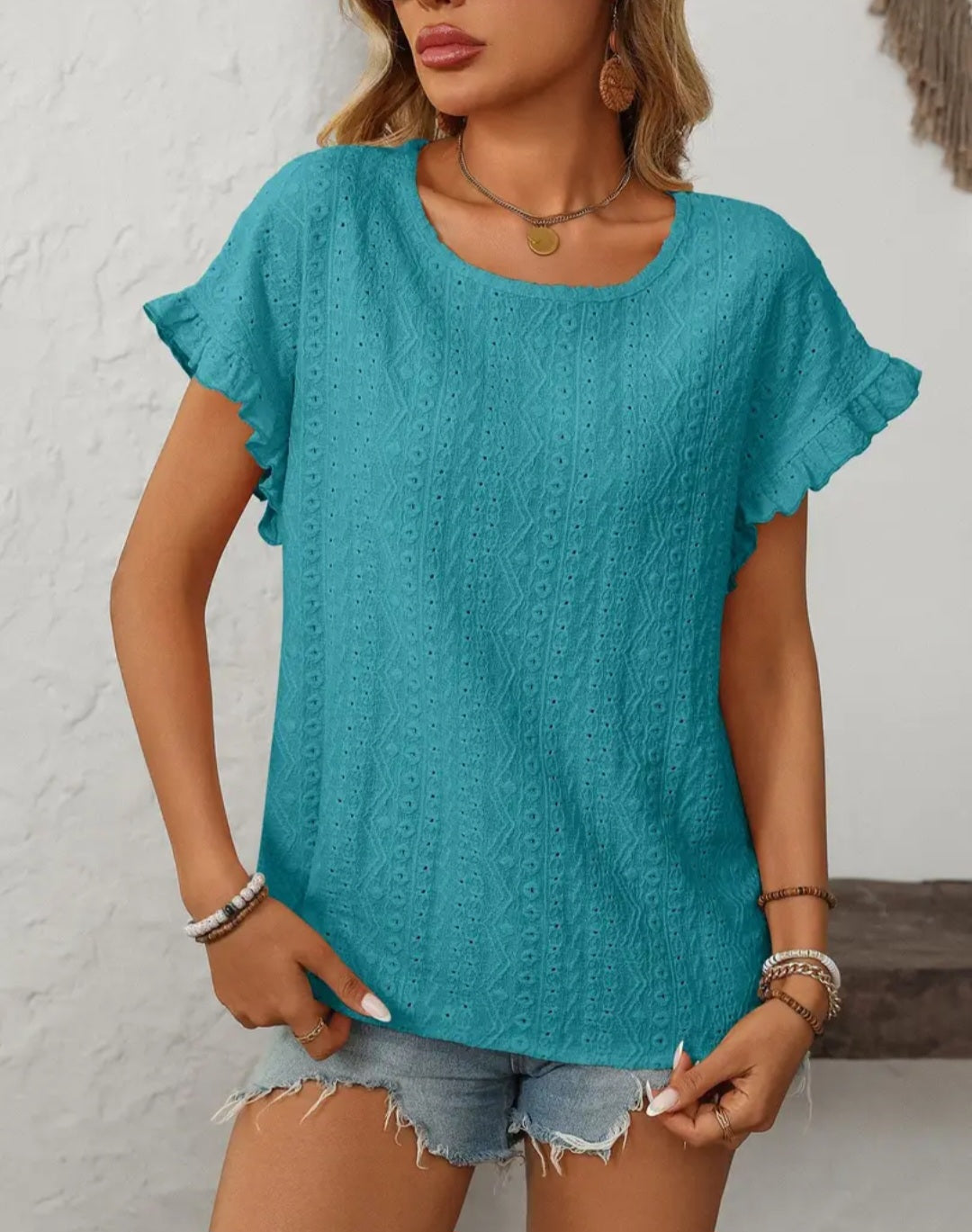 Solid Crew Neck Hollow Out Short Sleeve Tee