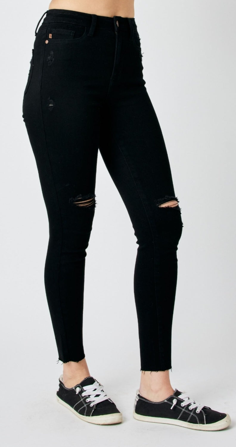 Judy Blue Black High Waist Heavy Destroy Raw Hem Skinny