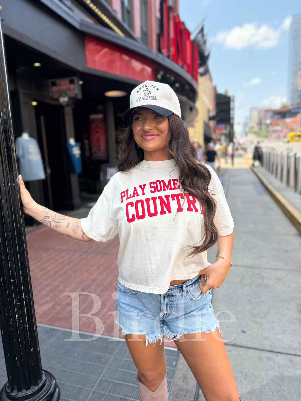 Birdie Play Something Country Vinyl Graphic Boxy Tee on Ivory Preorder