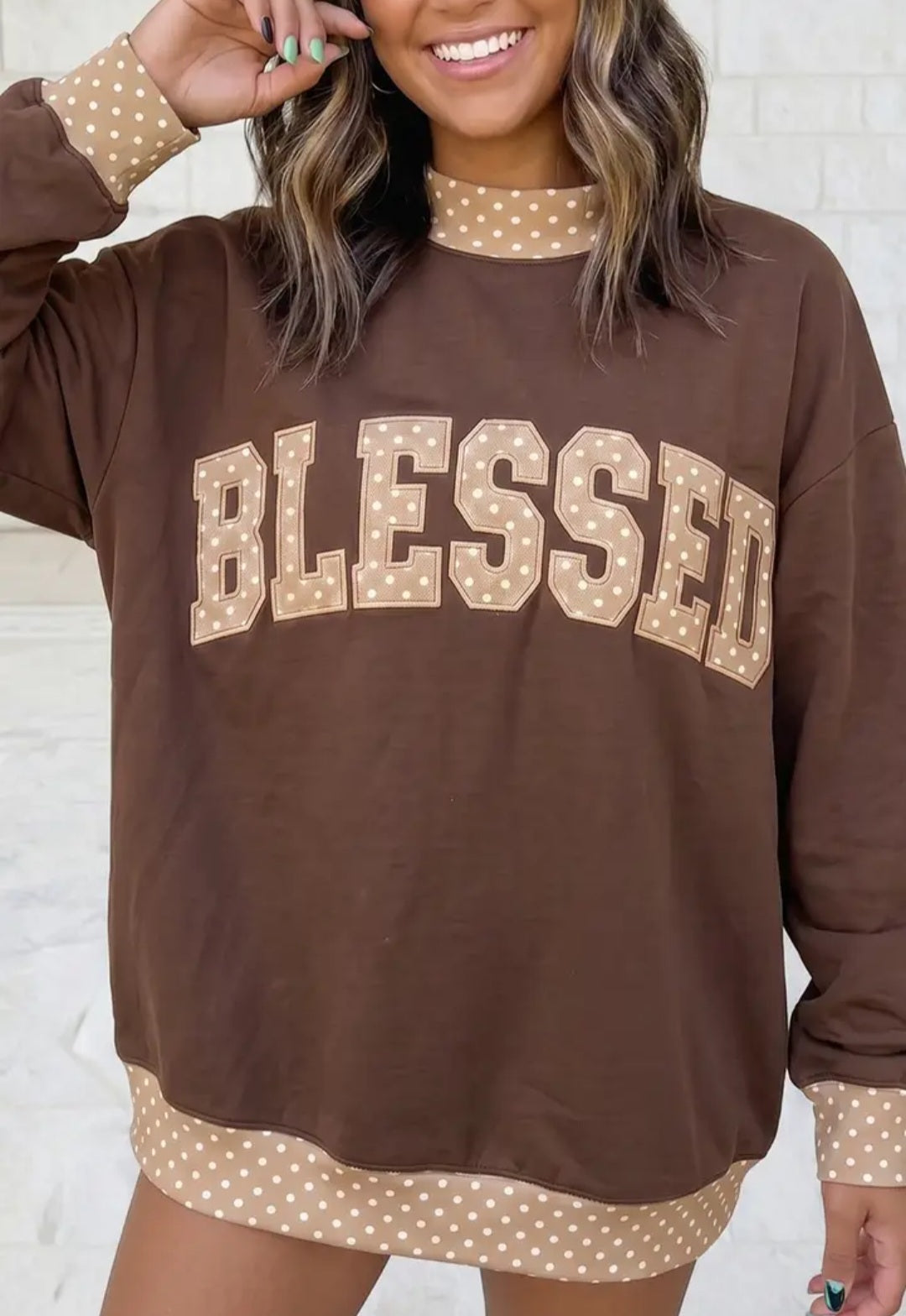 Letter Patch Embroidery Pullover Mock Neck Sweatshirt