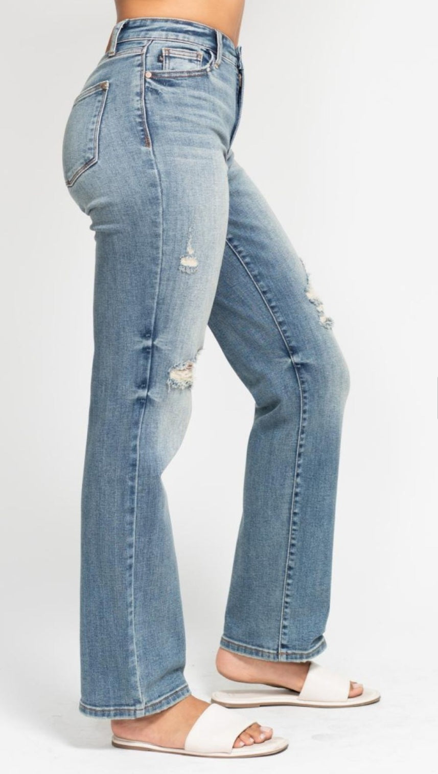 Judy Blue HW Dad Straight W/ Harsh Tint & Destroy