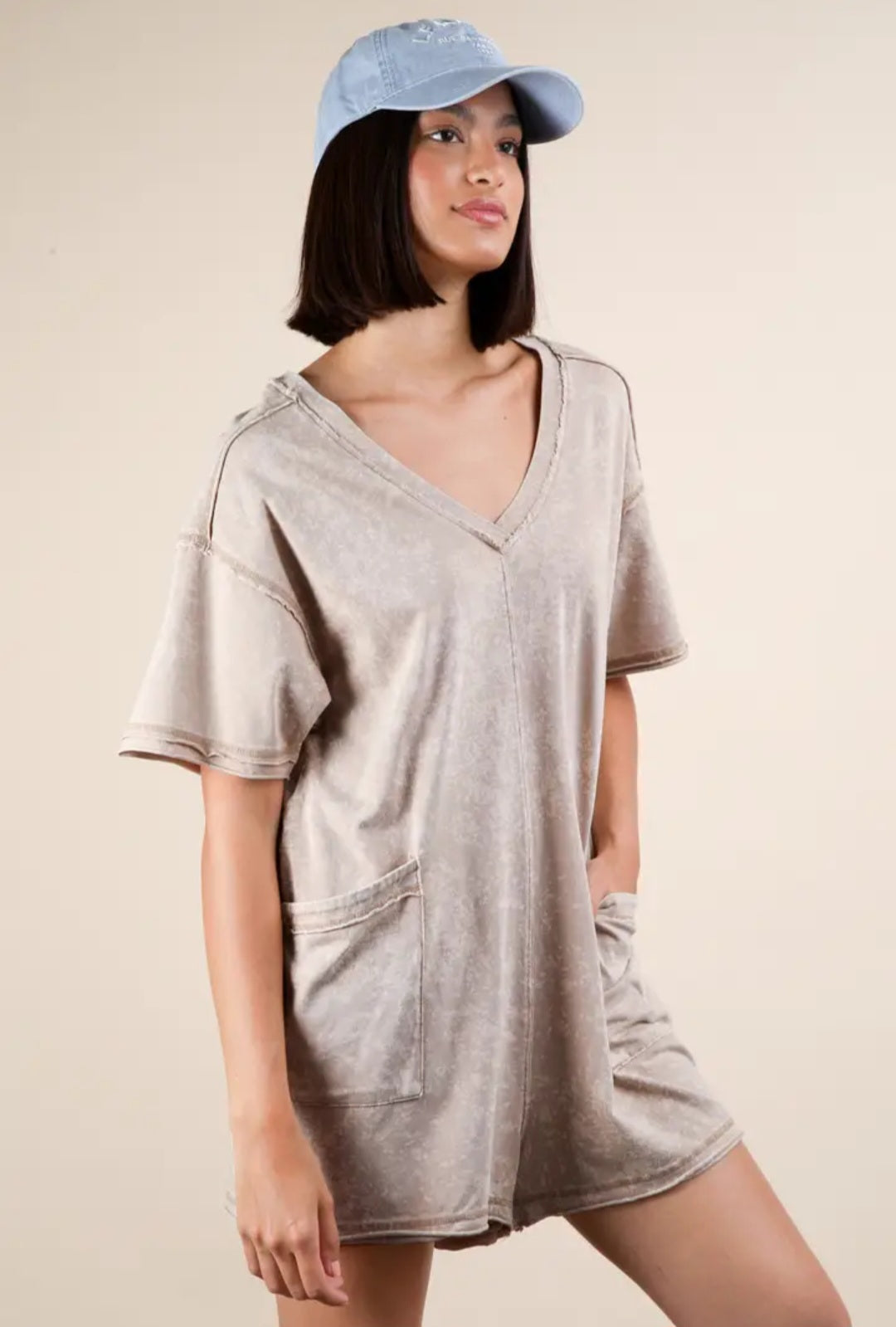 Mineral Washed Oversized Knot Romper