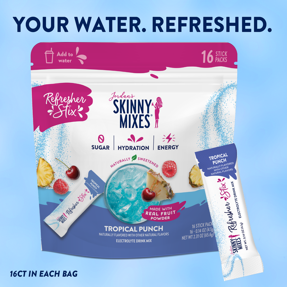 Skinny Mix Refresher Stix 16 CT.- Tropical Punch