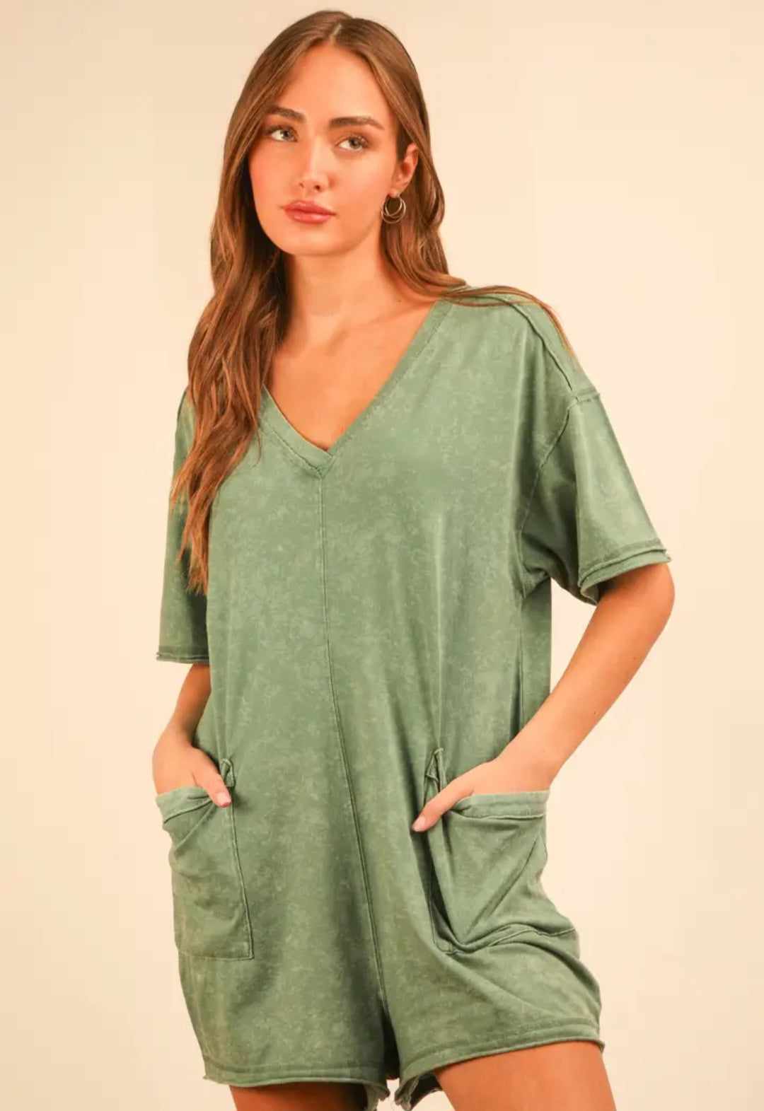 Mineral Washed Oversized Knot Romper