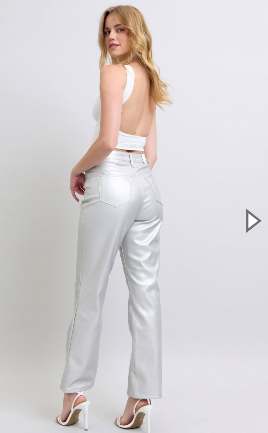 Judy Blue Tummy Control Metallic Silver Faux Leather Straight