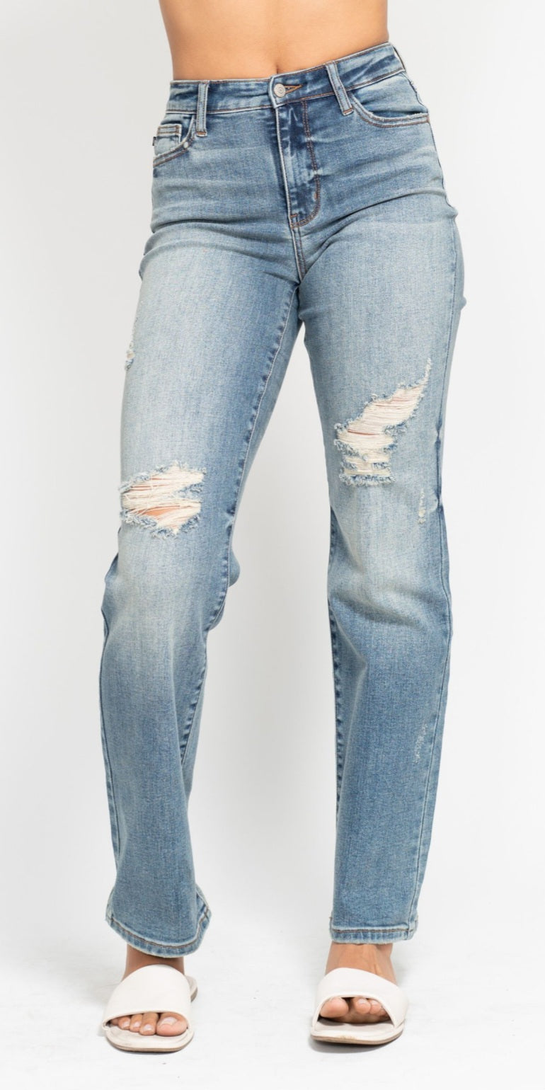Judy Blue HW Dad Straight W/ Harsh Tint & Destroy
