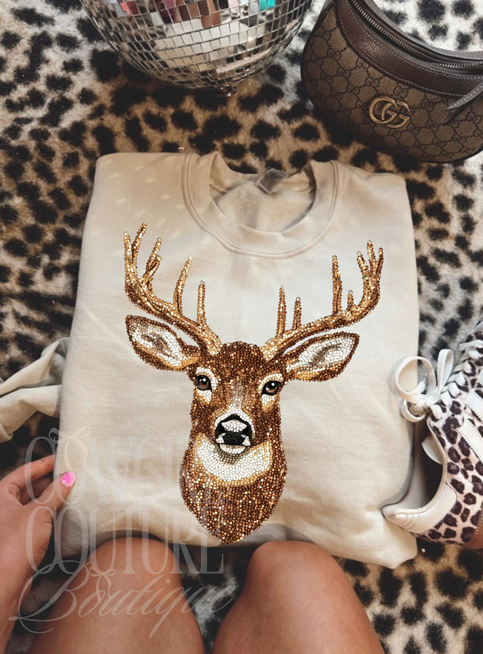 Faux Rhinestone Buck Sweatshirt