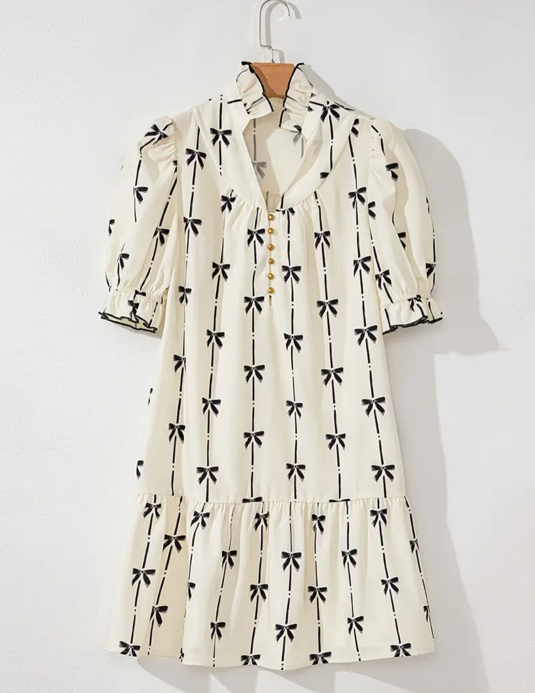 Bow Print Ruffle Hem Dress