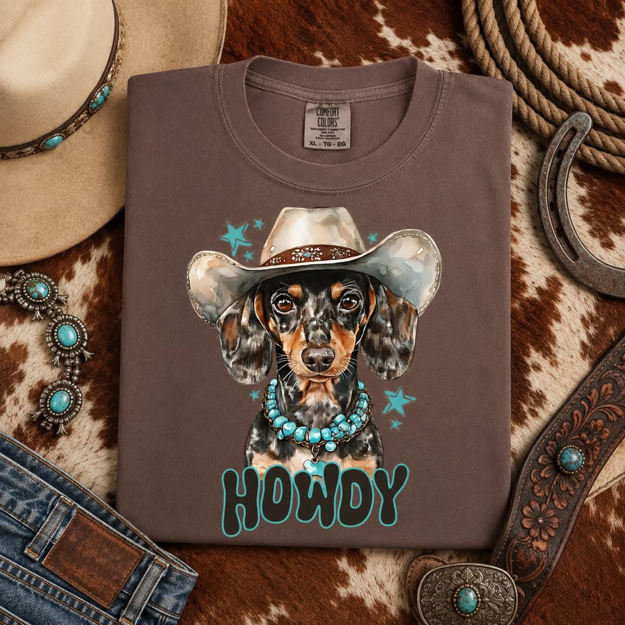 Howdy Cowboy Hat Dachshund Tee