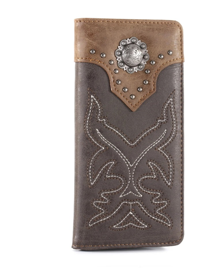 Embroidered Boot Scroll Men's Bifold Long PU Leather Wallet