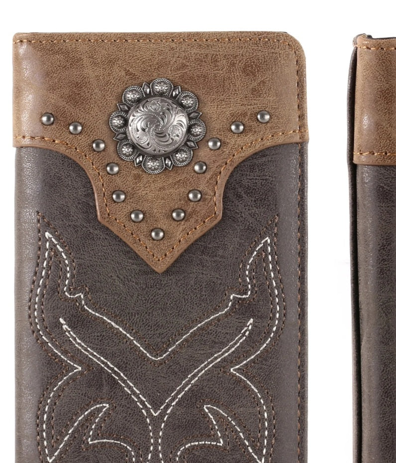 Embroidered Boot Scroll Men's Bifold Long PU Leather Wallet