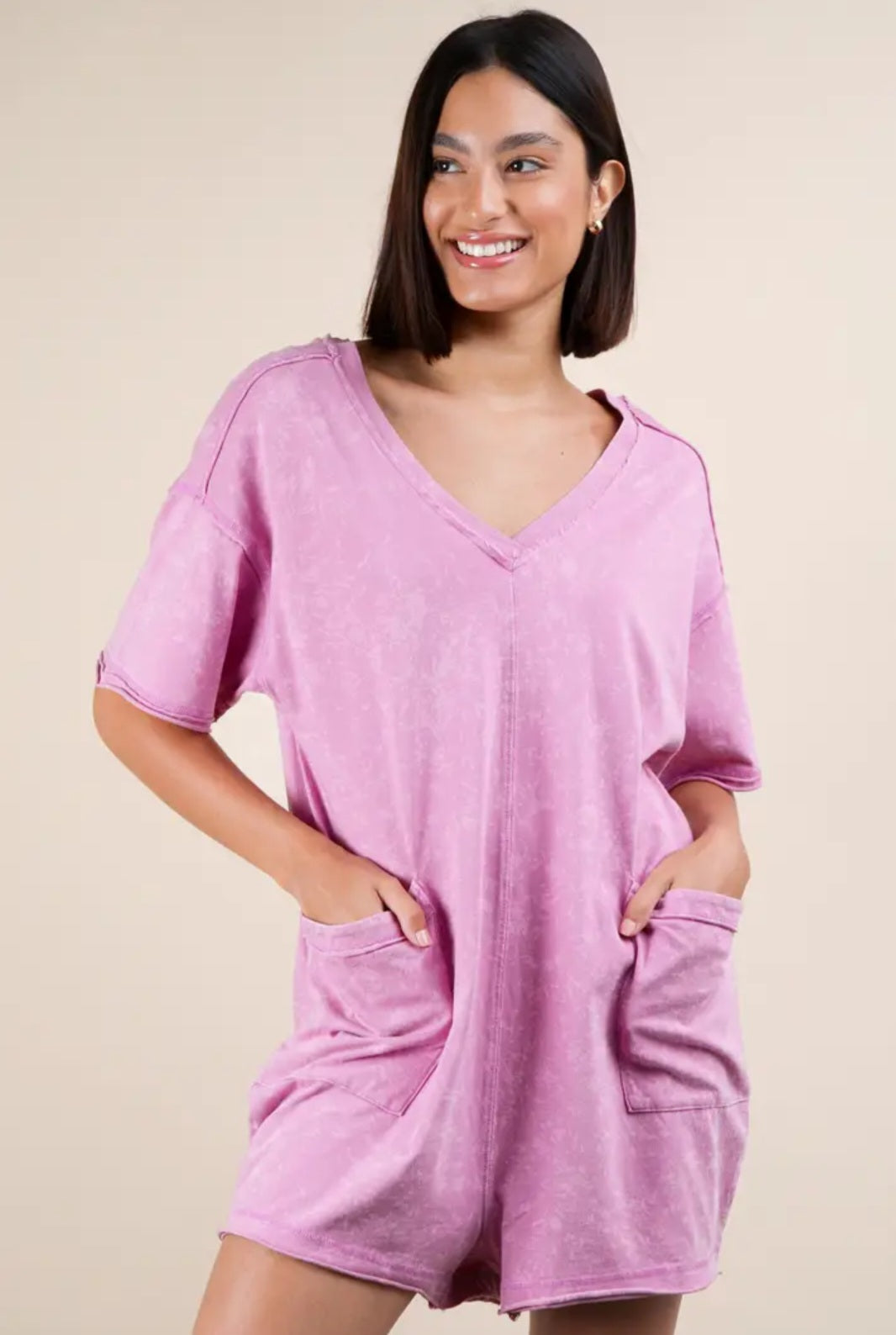 Mineral Washed Oversized Knot Romper