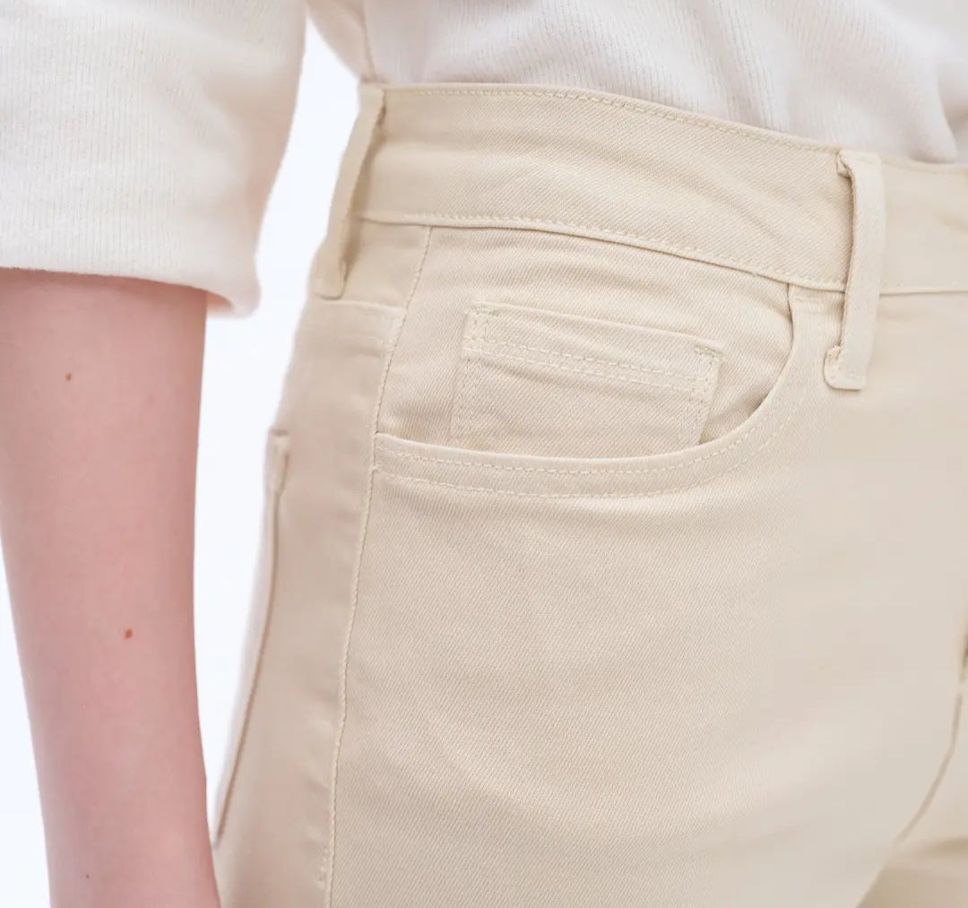 High Rise Wide Leg Twill Pants with Finished Hem
