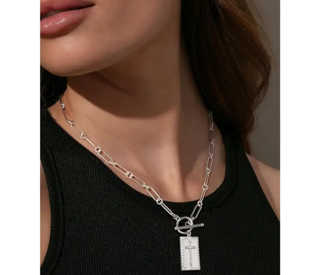 Christian Cross Pendant Paperclip Necklace