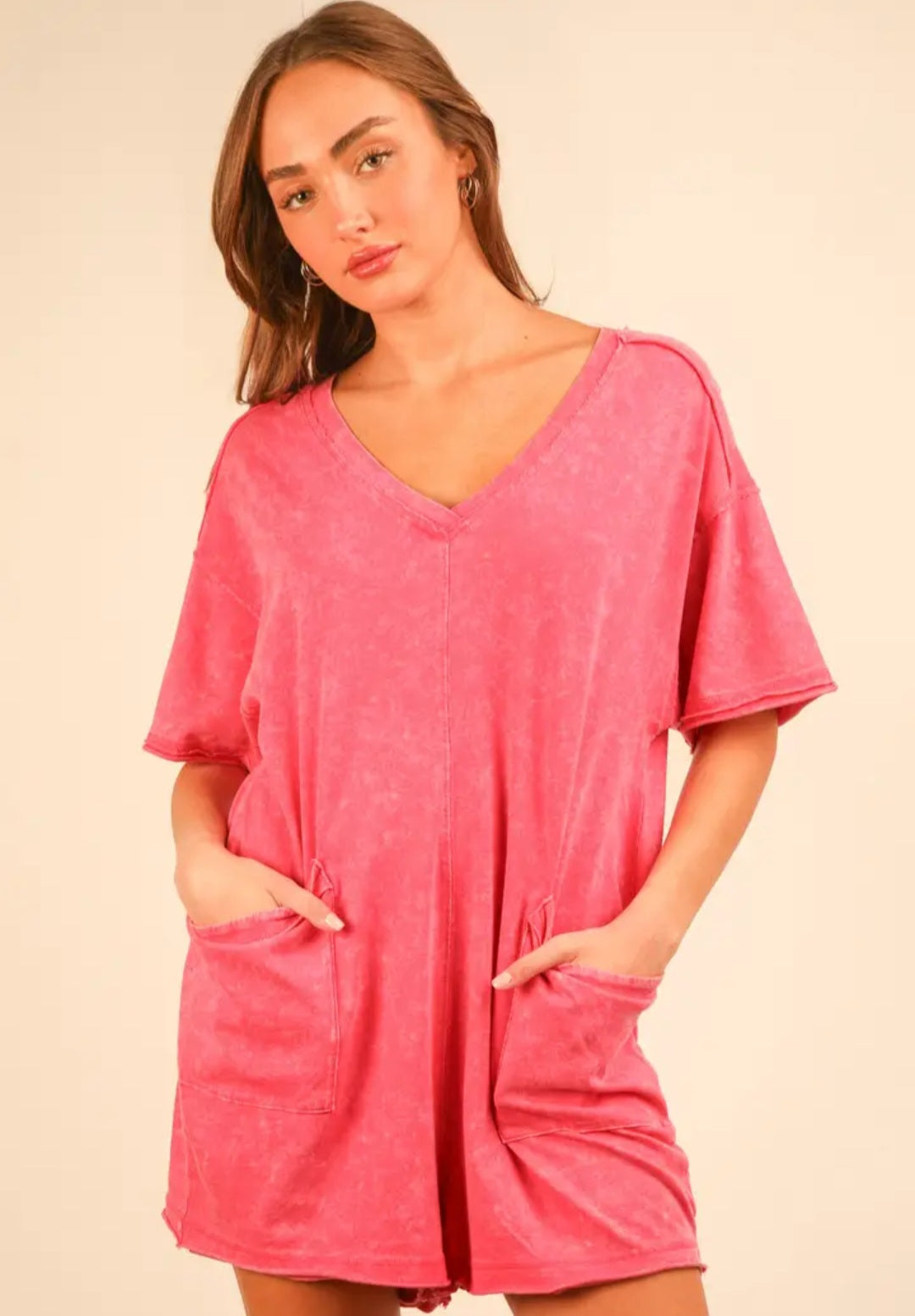Mineral Washed Oversized Knot Romper