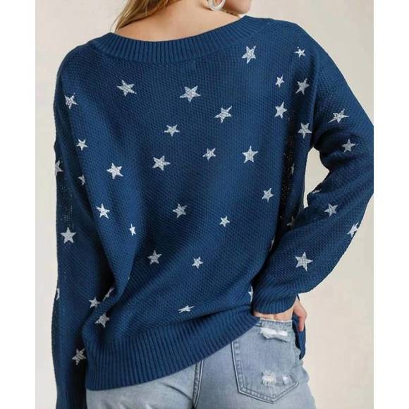 Umgee Star V- Neck Sweater