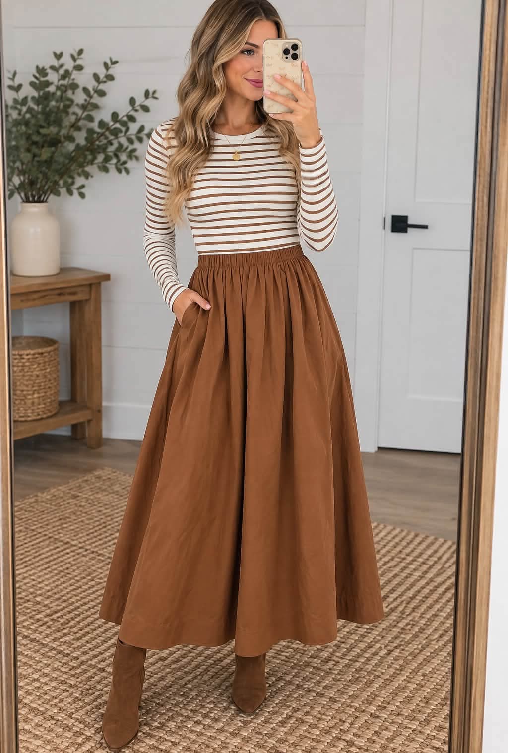 Brown Striped Flare Dress