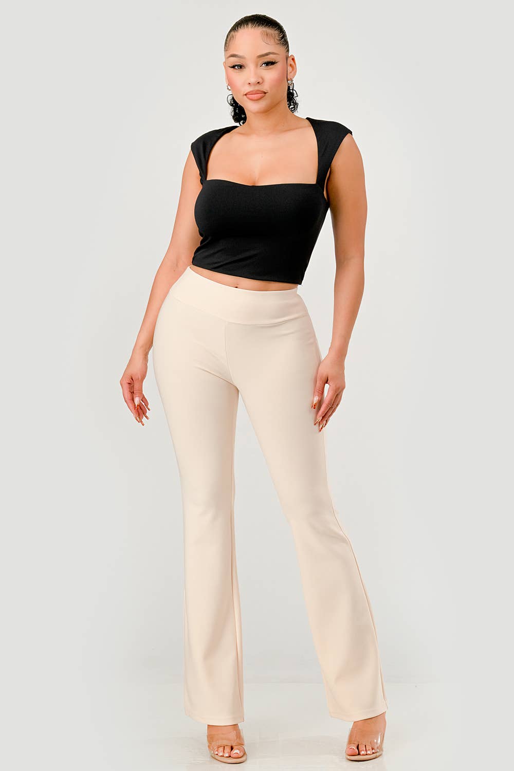 Womens High Waist Tummy Control Flare Pants