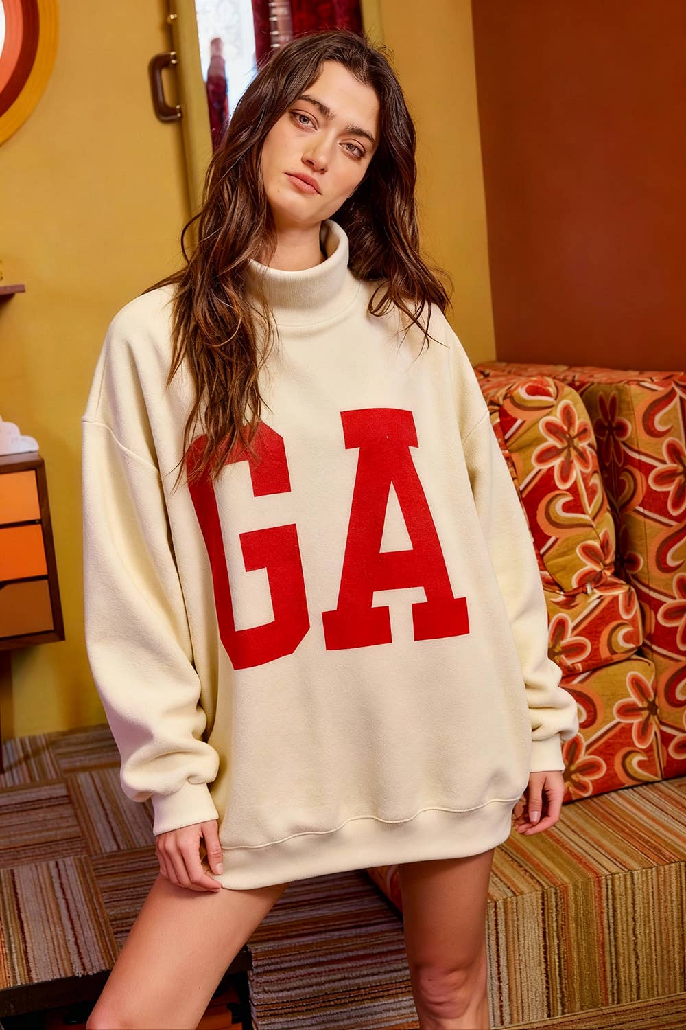 GEORGIA & GA Reversible Floral Mock Neck Sweatshirt