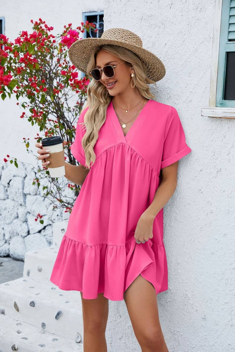 V Neck Tiered Short Sleeve Dress