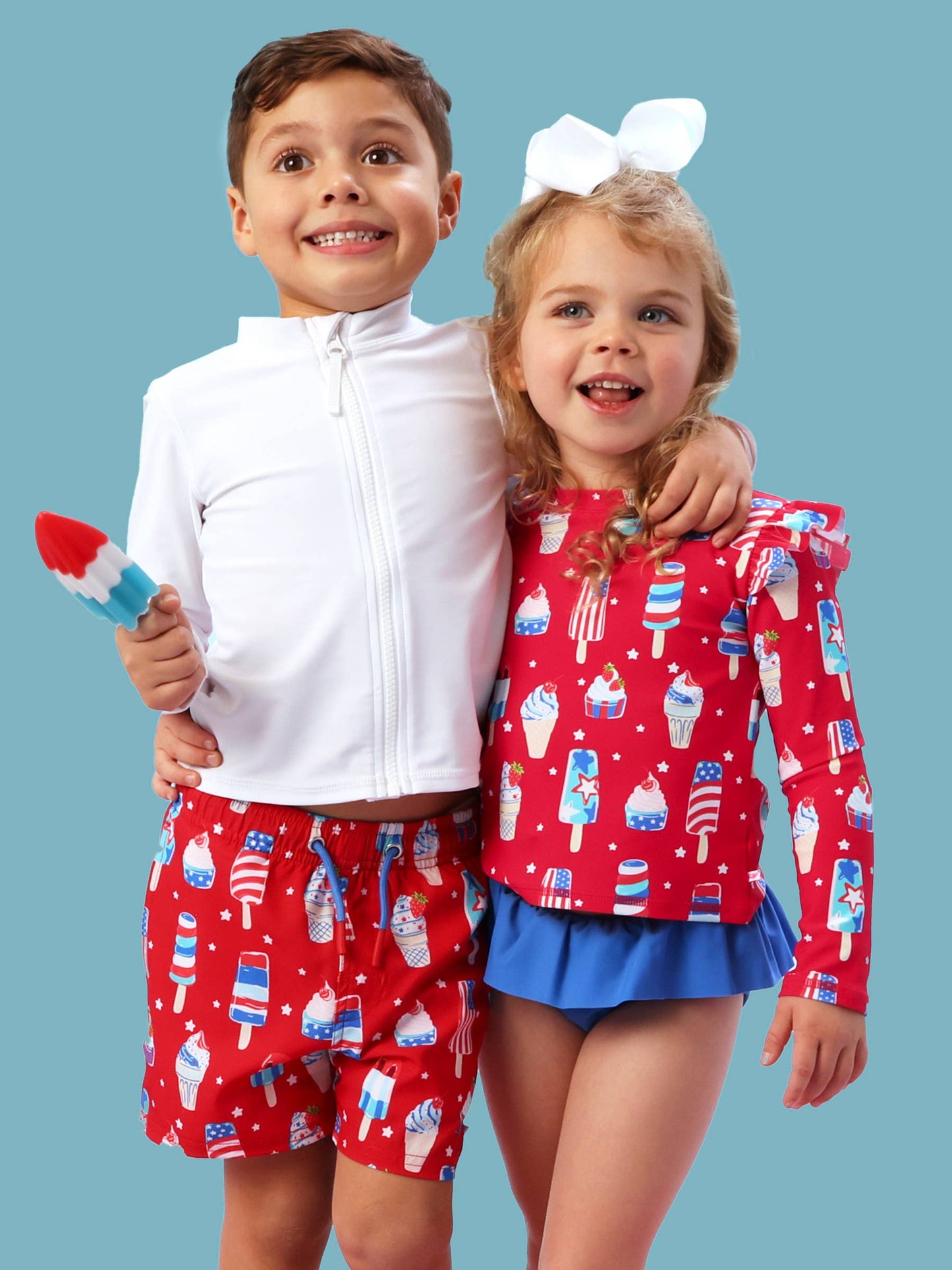 Girls Stars & Scoops Ice Cream Flutter Long Sleeve Rash Guard Skirted 2-Piece Swimsuit